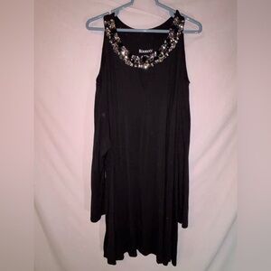Roaman's Black Cold Shoulder Blouse with Silver Embellishments